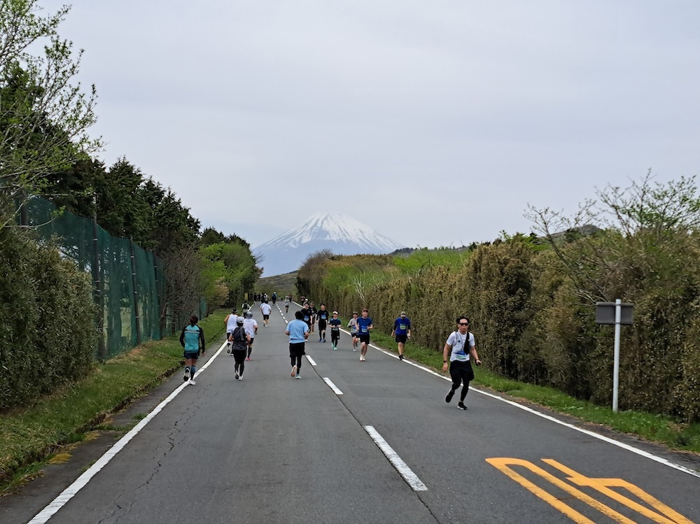 Out and back runners and Mt Fuji