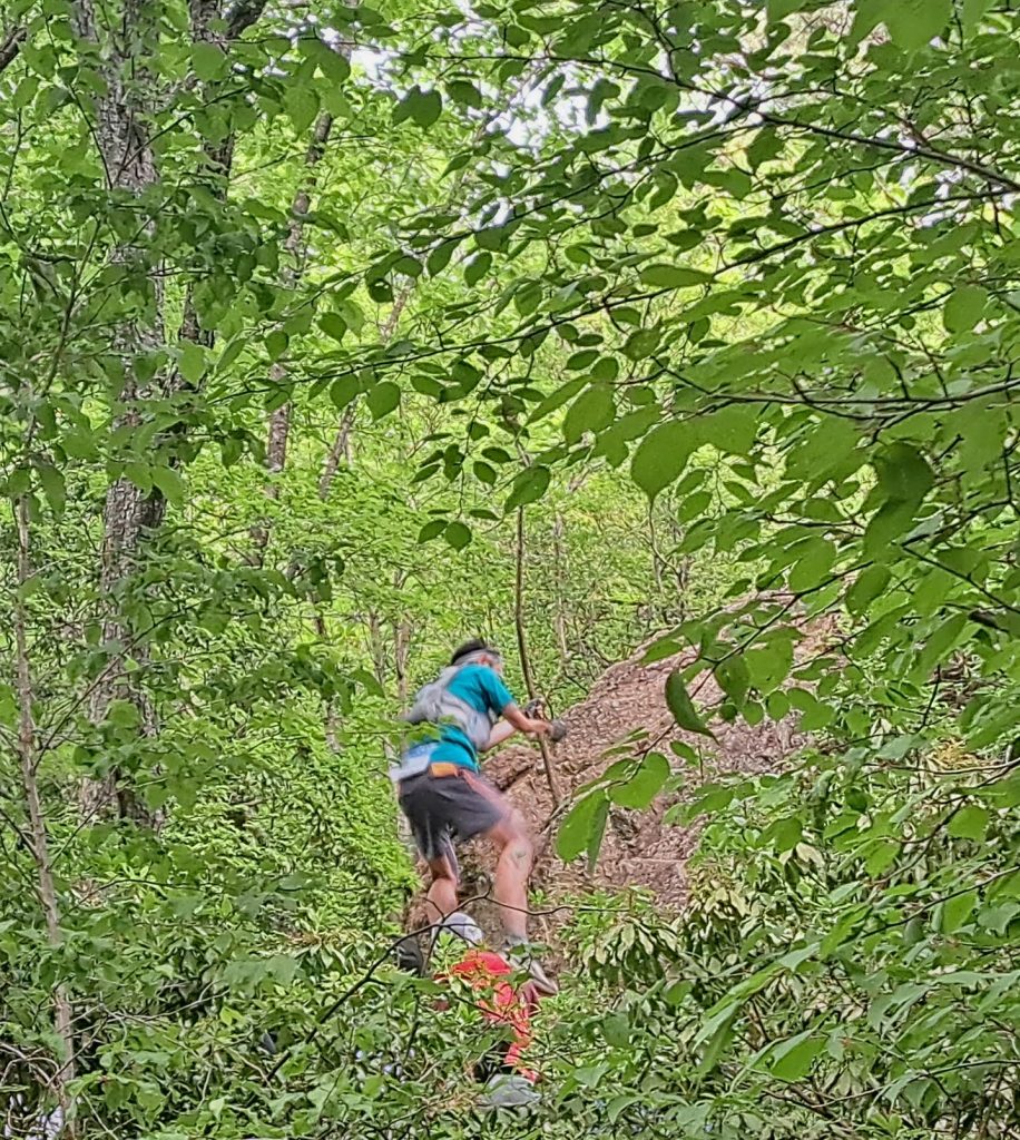 Steep climb using rope/chain